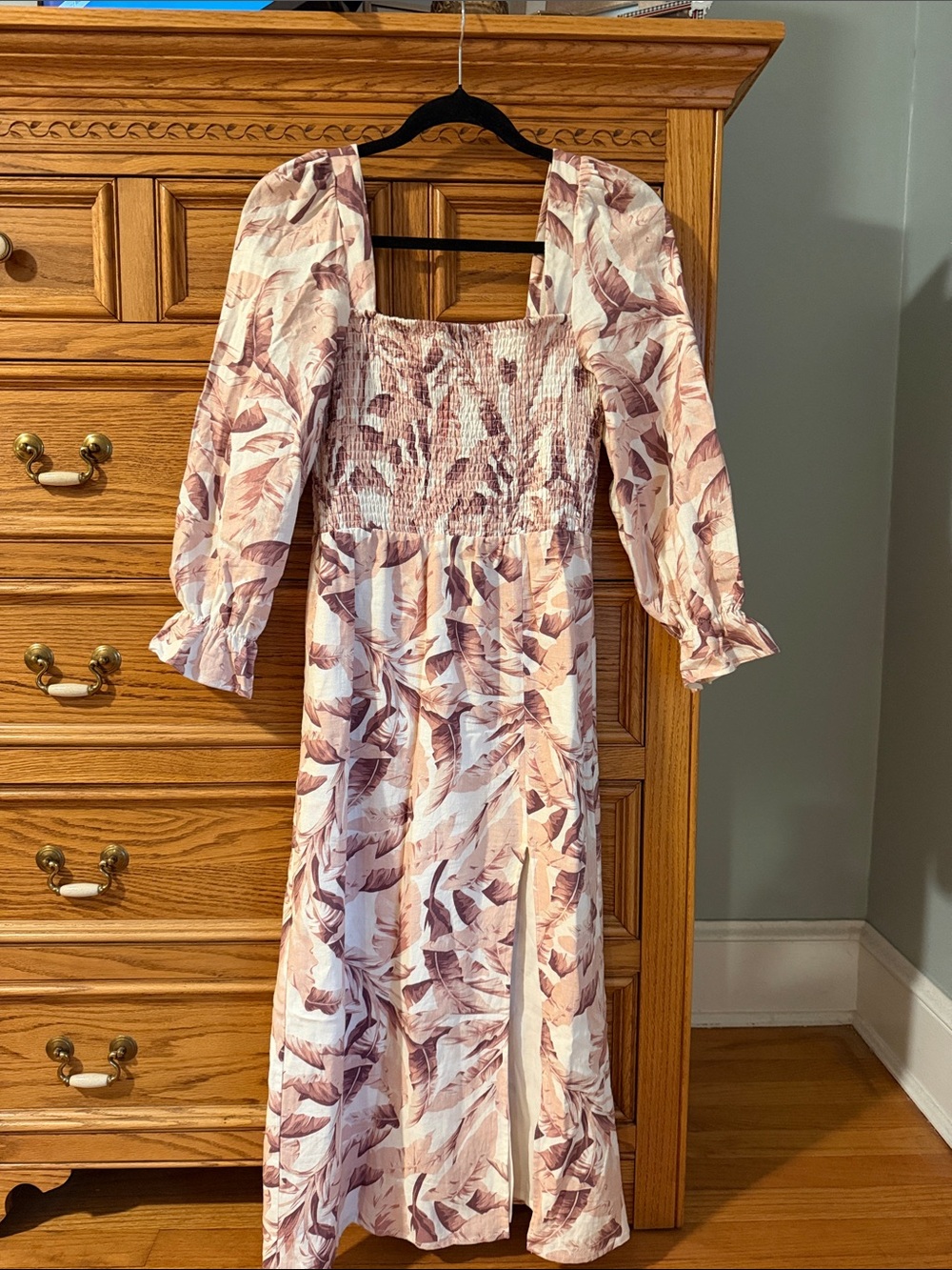 House of Harlow Smocked Square-Neck Dress